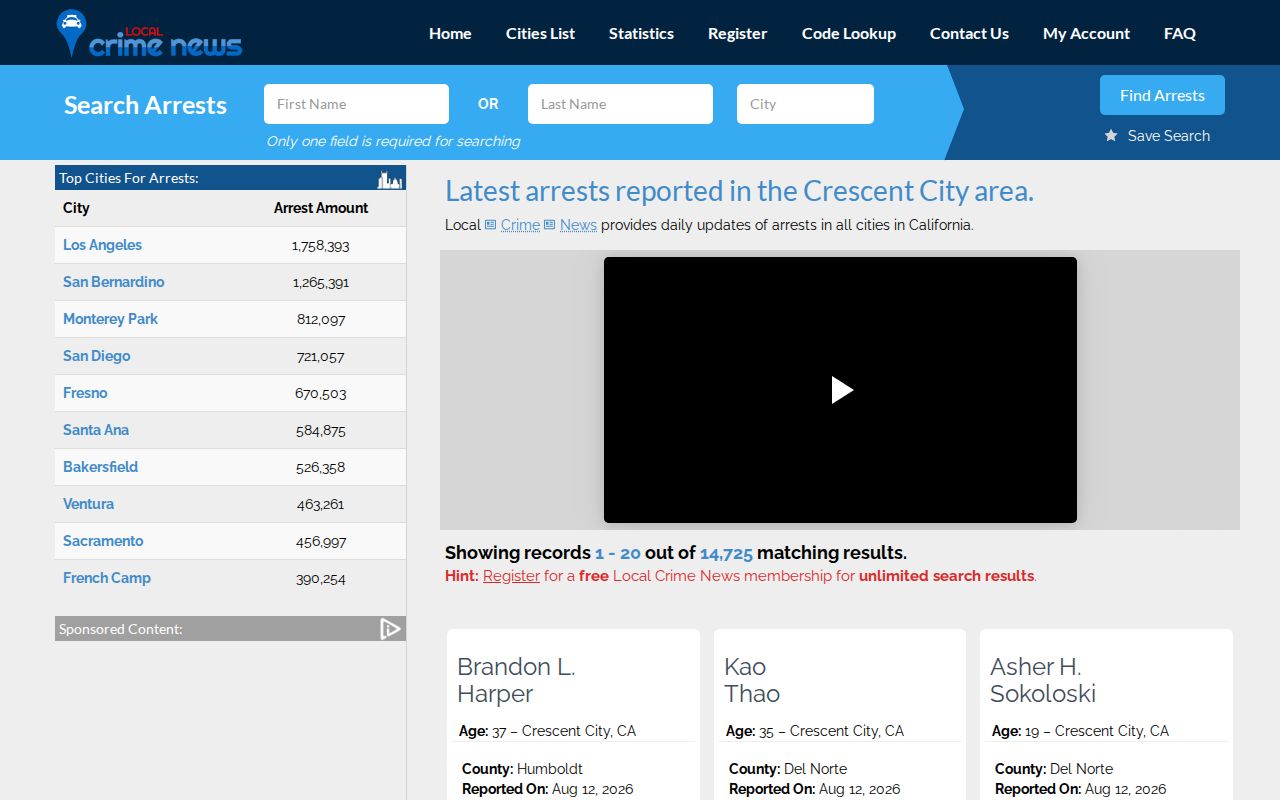 Unofficial Crescent City arrest index with county fields for record verification