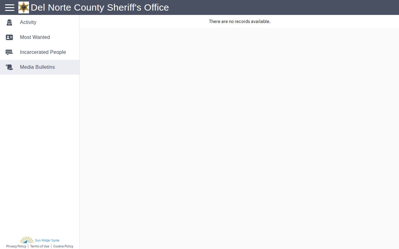 Del Norte County official booking bulletin interface